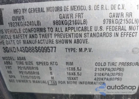2008 Chevrolet Hhr Lt z USA, uszkodzony, nr VIN 3GNDA43D88S609577